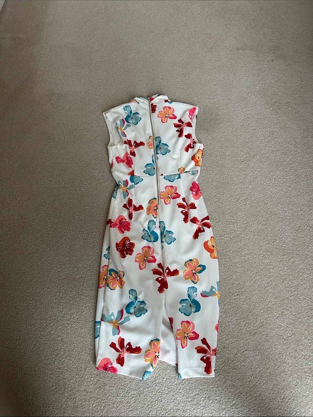 White Floral Midi Dress with Multicolor Flowers